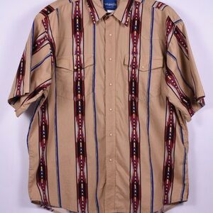 Wrangler Western Shirt XL Aztec Stripe Snap Button Tan